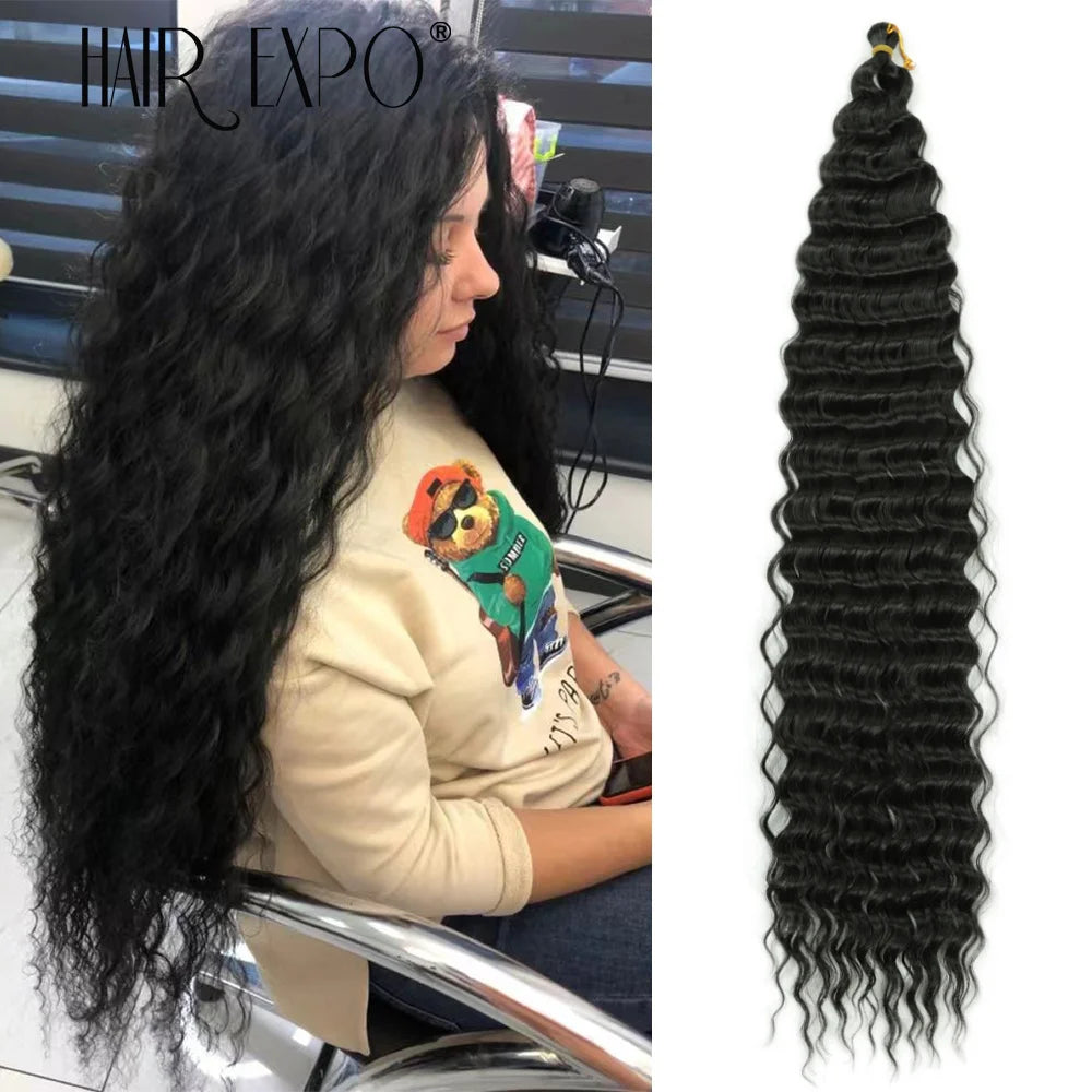 30Inch Deep Wave Twist Crochet Hair Synthetic Deep Curly Braiding Hair Extension Ombre Bohemian Ocean Wave Braids Hair For Women