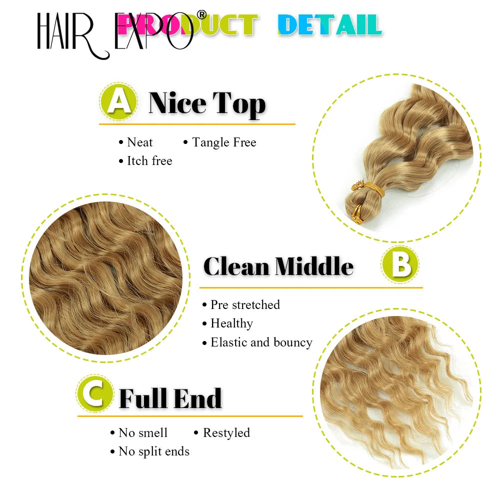 30Inch Deep Wave Twist Crochet Hair Synthetic Deep Curly Braiding Hair Extension Ombre Bohemian Ocean Wave Braids Hair For Women