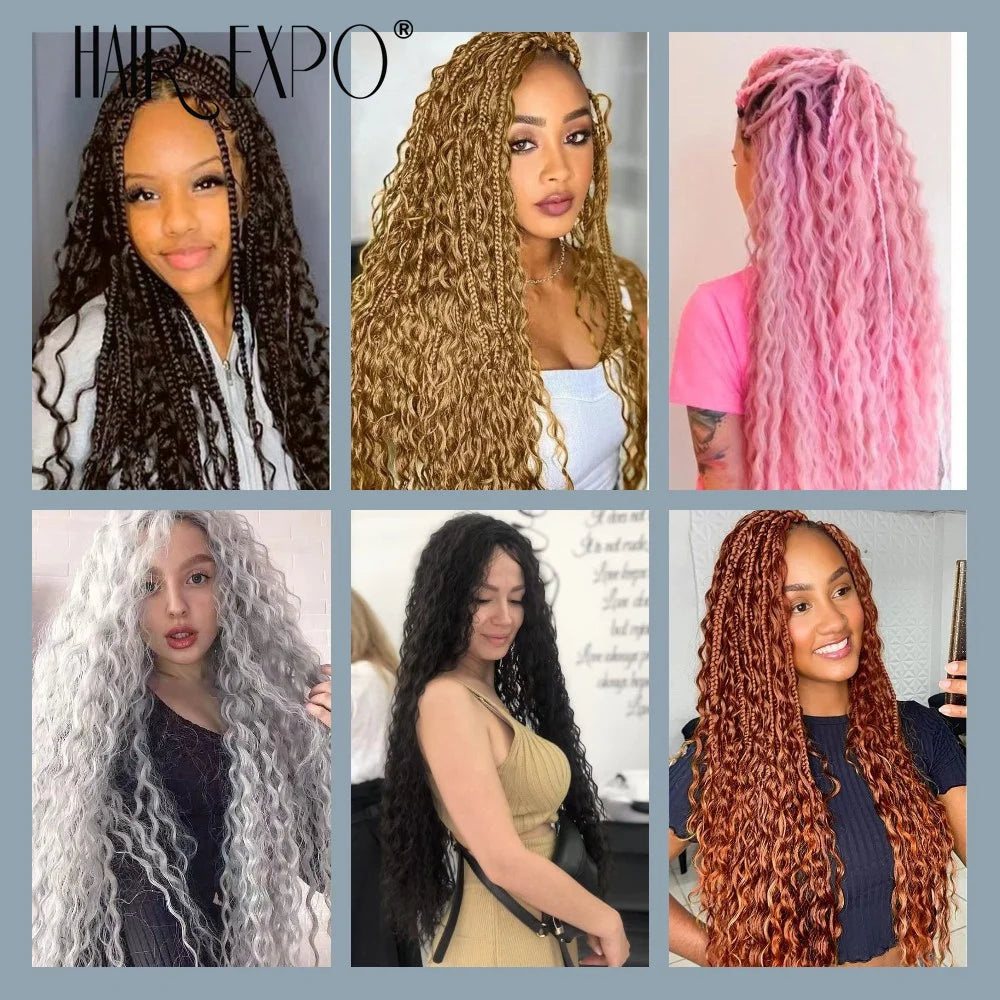 30Inch Deep Wave Twist Crochet Hair Synthetic Deep Curly Braiding Hair Extension Ombre Bohemian Ocean Wave Braids Hair For Women