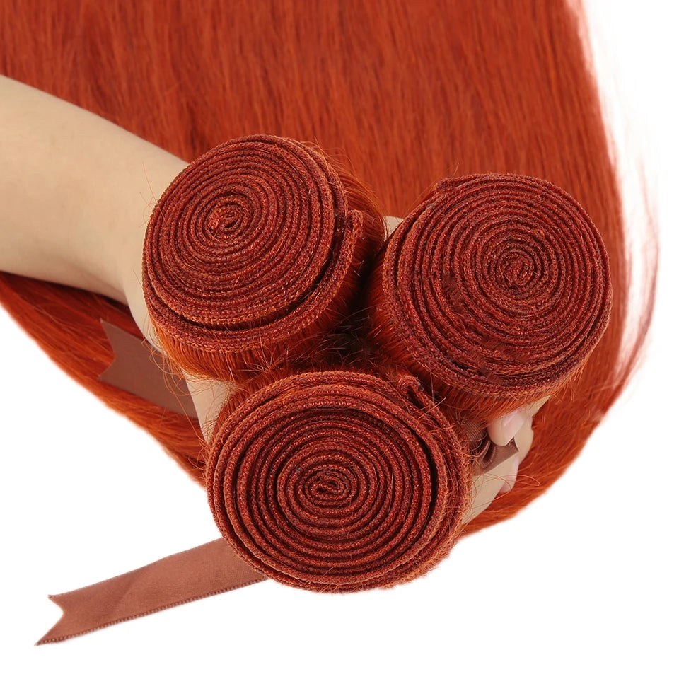 Sleek Ginger Orange Straight Brazilian Hair Weave Bundles Deal Human Hair Extension 8 To 28 Inch Remy 100% Human Hair Bundles
