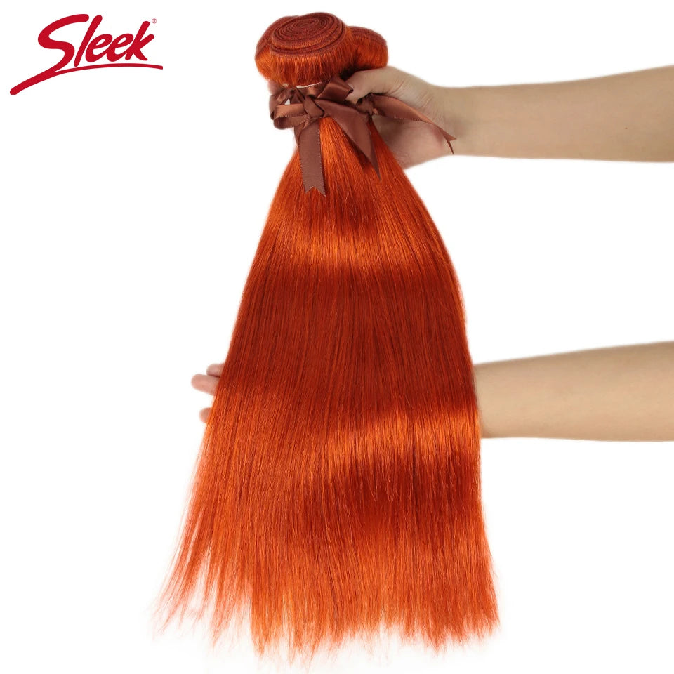 Sleek Ginger Orange Straight Brazilian Hair Weave Bundles Deal Human Hair Extension 8 To 28 Inch Remy 100% Human Hair Bundles
