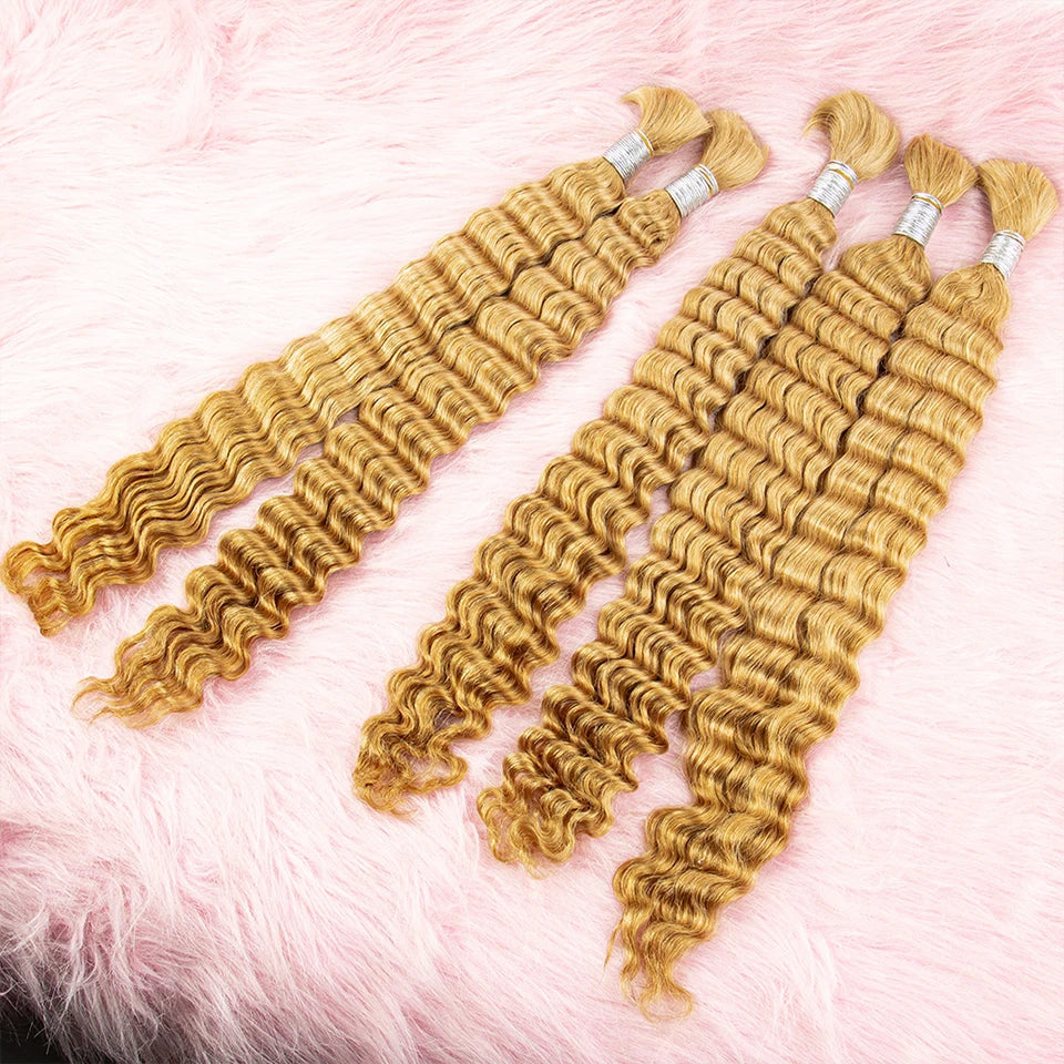Blonde Deep Wave Human Hair Bundles 28 Inch #27 Colored Human Hair Bundles Brazilian Human Hair Bundles Deep Wave Boho Braids