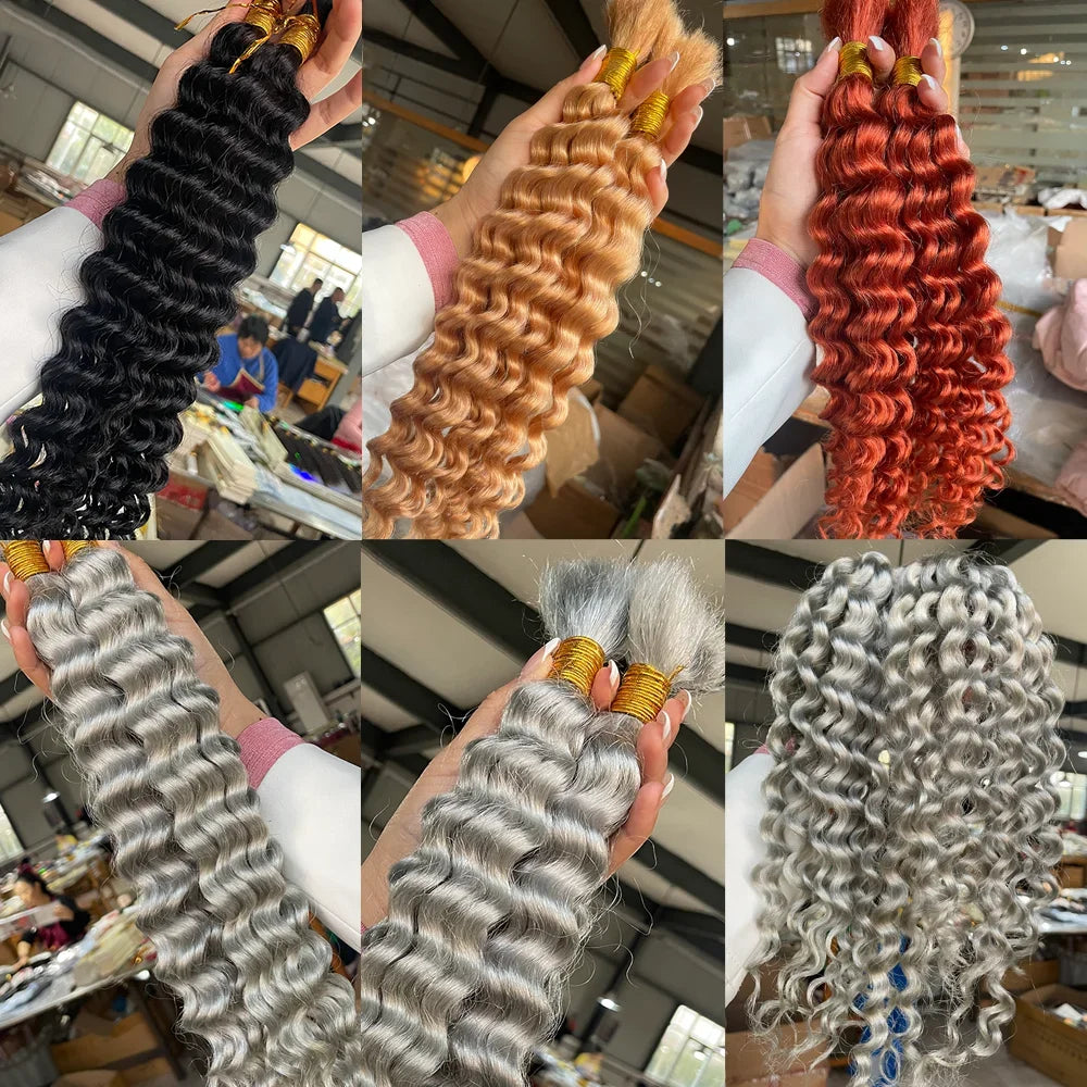 30# Chocolate Brown Deep Wave Bulk 100G 2 Bundles Human Hair for Boho Braids Curly Braiding Hair 14-24 inch Remy Hair Brazilian