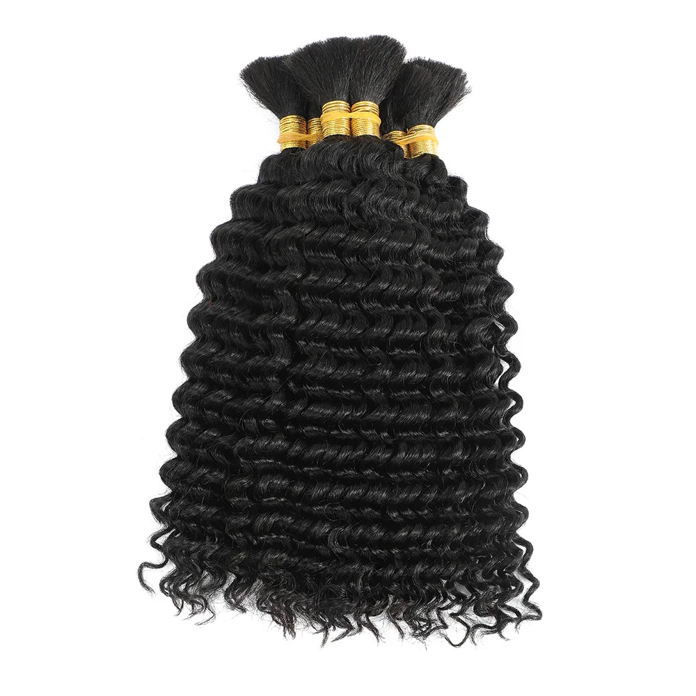 30# Chocolate Brown Deep Wave Bulk 100G 2 Bundles Human Hair for Boho Braids Curly Braiding Hair 14-24 inch Remy Hair Brazilian
