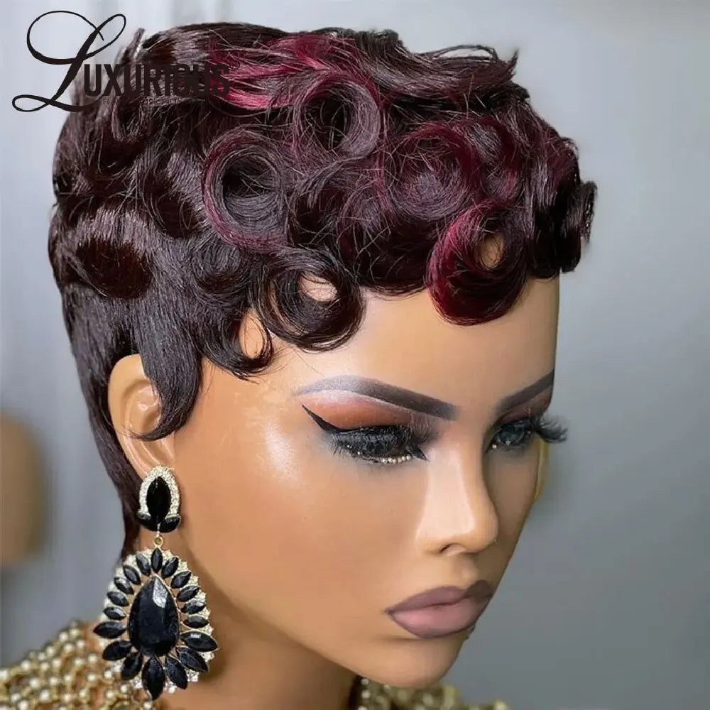 Loose Deep Short Pixie Cut Wigs For Women Human Hair Burgundy Ginger Brown Full Machine Made Wigs Bob Wig Peruvin Hair Wigs