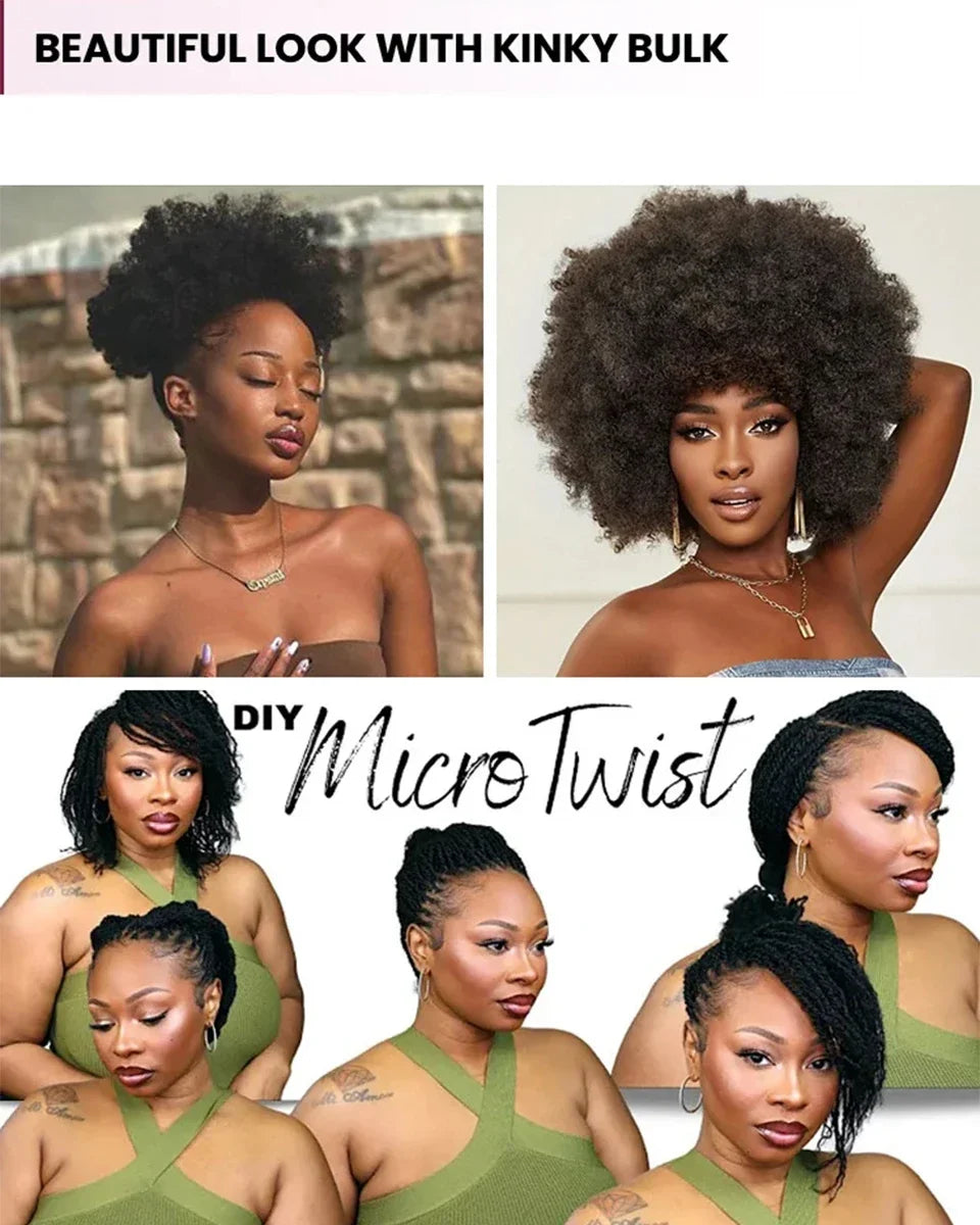 Best Sale Afro Kinky Bulk Twist Braids Hair100% Human Hair for Braiding Dreadlocks Extentions Remy Bulk Hair No Attachment