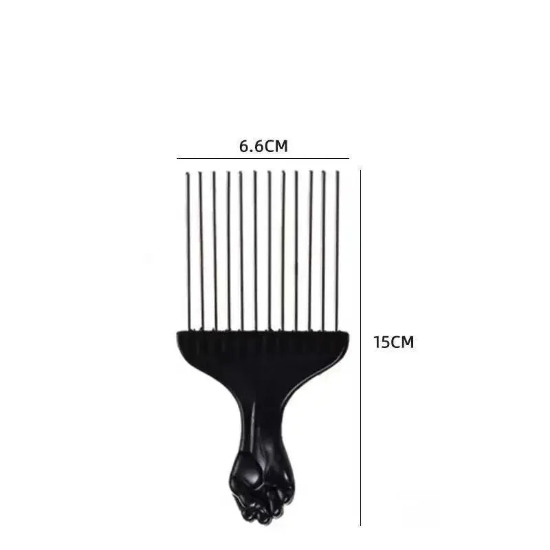African Fist Comb Barbershop Brush Black Perm Pick Hairbrush Styling Steel Needle Comb Professioanl Mens Hairdressing Comb Tools