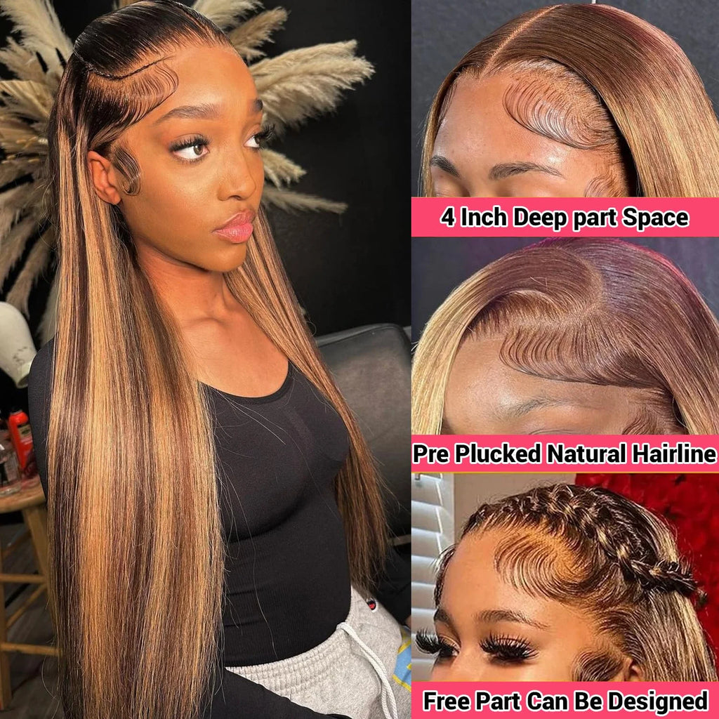 Highlight Wig 13x4 Honey Blond Colored Lace Front Human Hair Wigs 13x6 Transparent lace Frontal Wigs Brazilian Human Hair