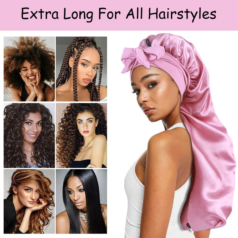 Soft Silky Long Satin Bonnet For Natural Hair And Curly Hair Extra Large Size Hair Cap With Tie For Comfortable Night Sleep 1Pcs