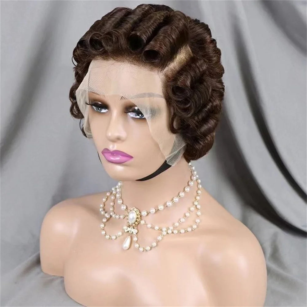 Full Hand Weaving Short Curly Wig 13*4 Lace Frontal Design Brazilian Virgin Remy Human Hair New Style Comfortable & Natural Fit