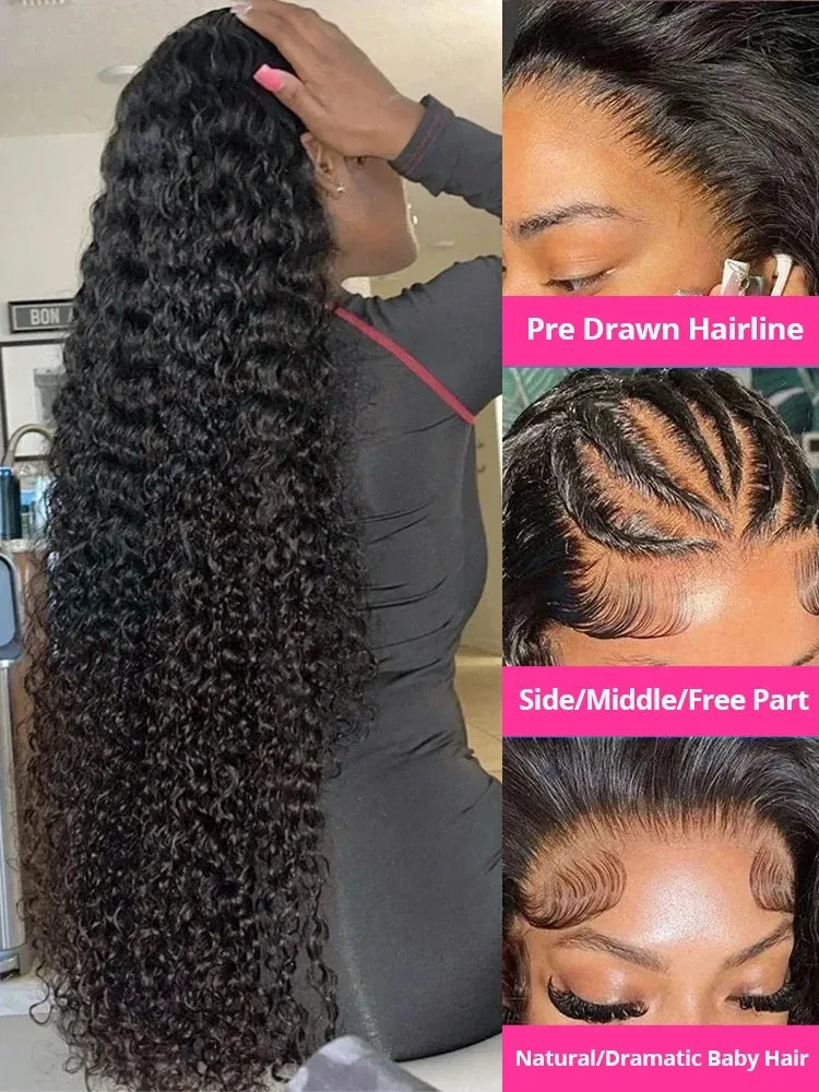 200 Density Water Curly 13x6 HD Lace Frontal Human Hair Wigs Brazilian 30 40 Inch Loose Deep Wave 13x4 Lace Front Wig For Women