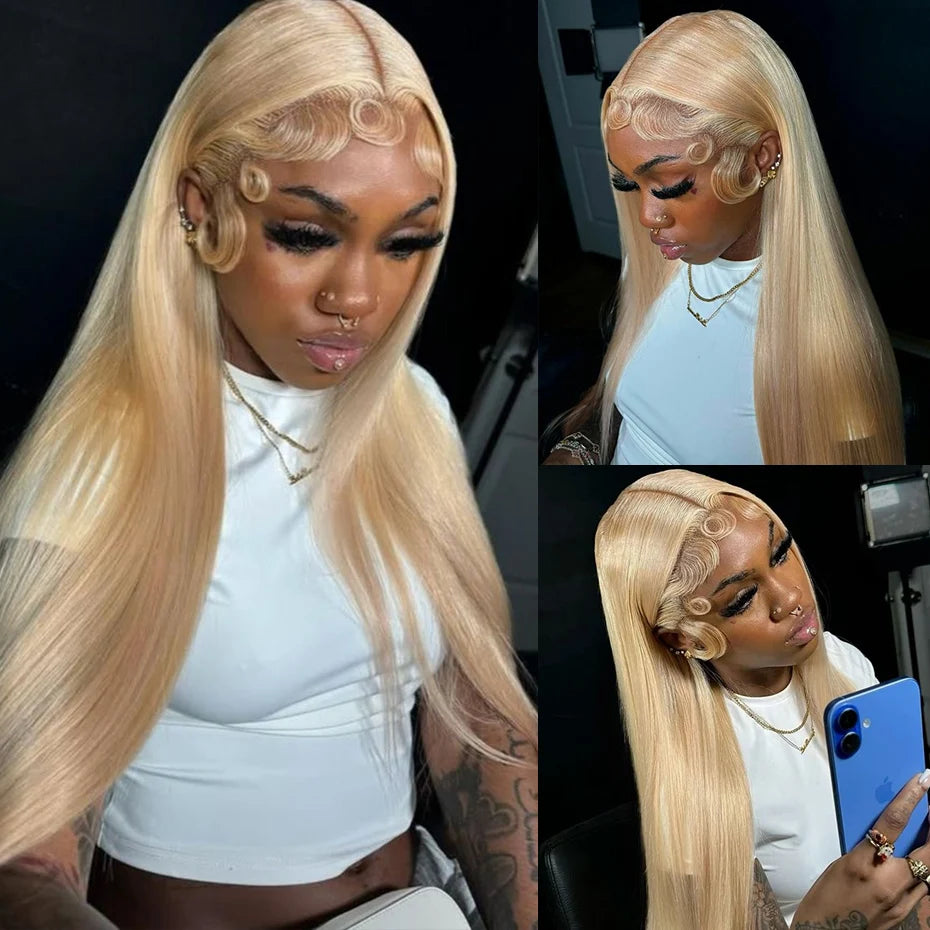 13x6 HD Transparent Lace 613 Blonde 360 Lace Front Human Hair Wig 13x4 Frontal Straight Wig Brazilian Pre plucked Wigs For Women