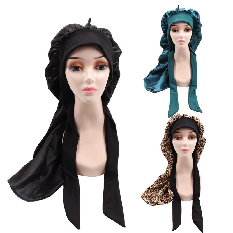 Soft Silky Long Satin Bonnet For Natural Hair And Curly Hair Extra Large Size Hair Cap With Tie For Comfortable Night Sleep 1Pcs