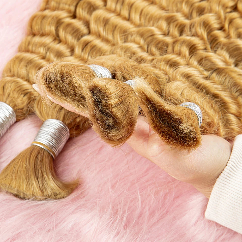 Blonde Deep Wave Human Hair Bundles 28 Inch #27 Colored Human Hair Bundles Brazilian Human Hair Bundles Deep Wave Boho Braids
