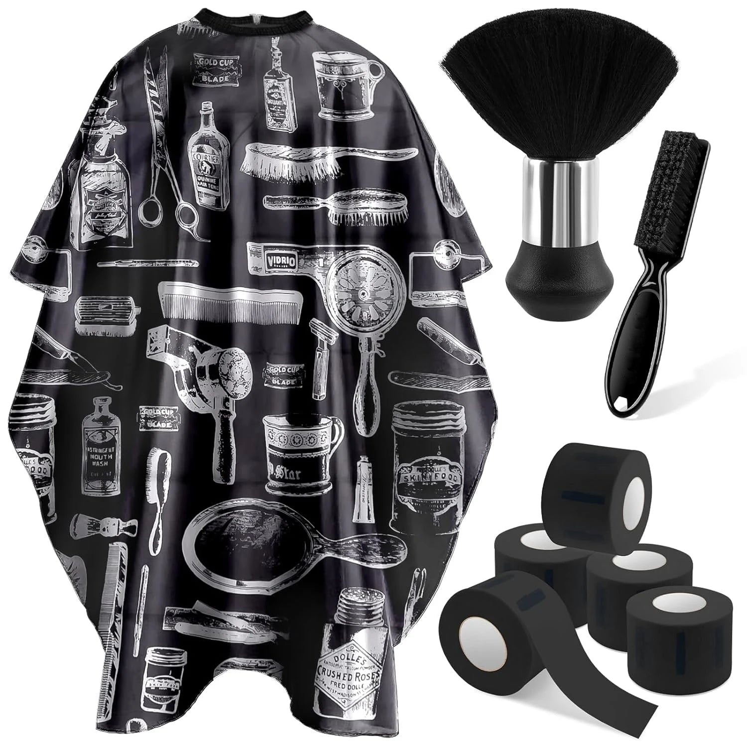 3/8pcsHair Cutting Barber Cape Set with Neck Duster Brush Barber Brush Professional Barber Accessories Salon Cleaning Supplies