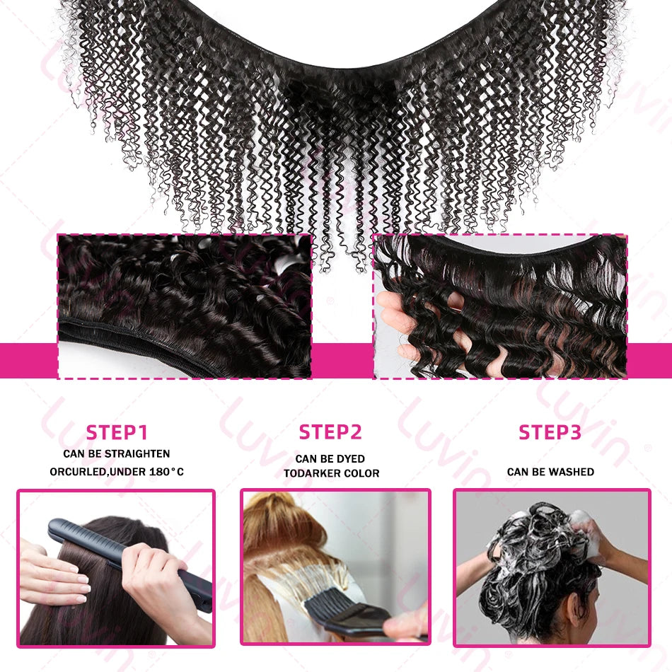 26 34 38 Inch Deep Wave Human Hair Bundles Brazilian Remy Unprocessed Weaving Curly Hair Bundles Weave Extensions Deals