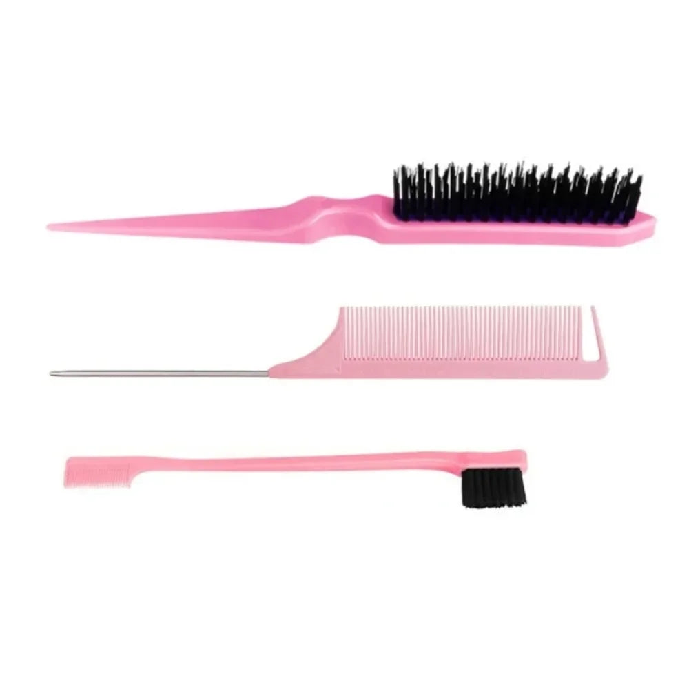 3Pcs Slick Back Hair Brush Set Bristle Hair Brush Brush Teasing Comb for Women Black Hair