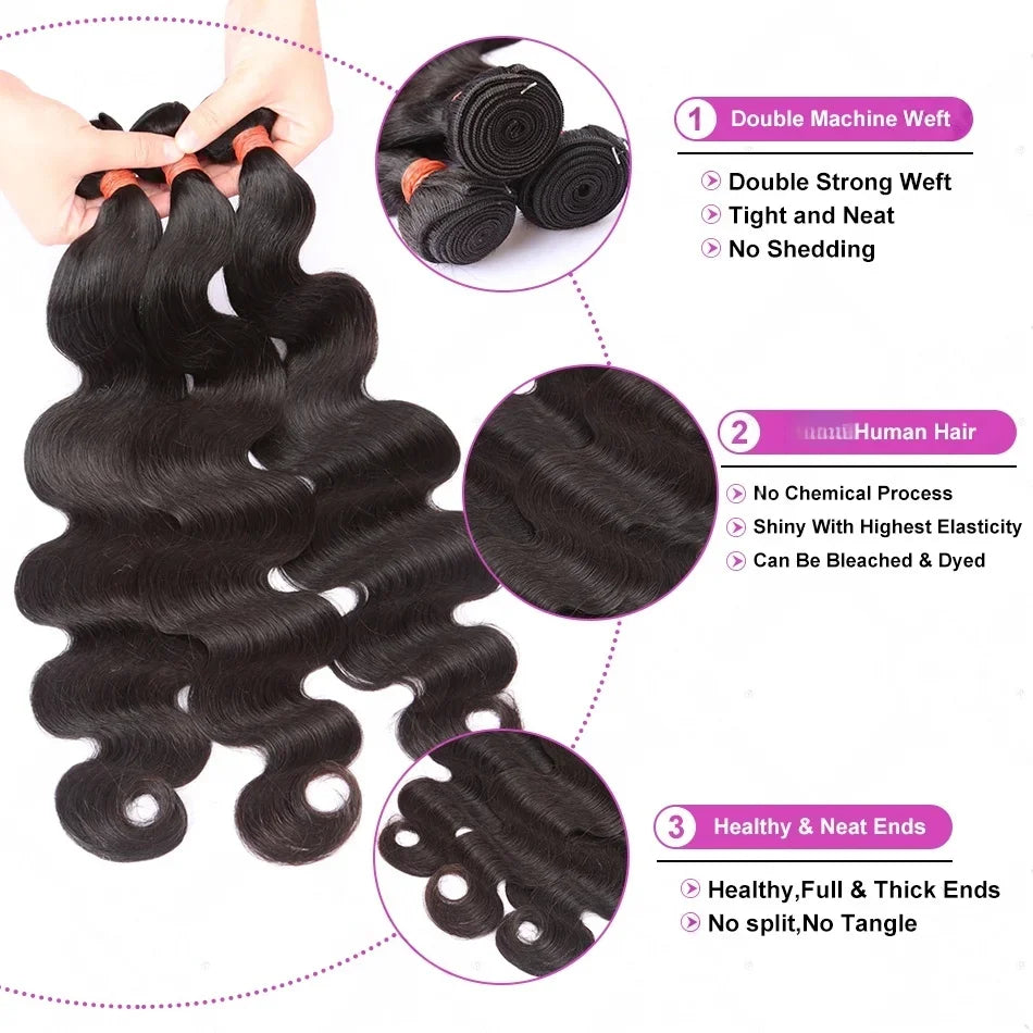 30 34 Inch Body Wave Raw 1 3 4 Bundles Indian Unprocessed Human Hair Wavys Double Drawn Virgin Bundles Weave Extensions