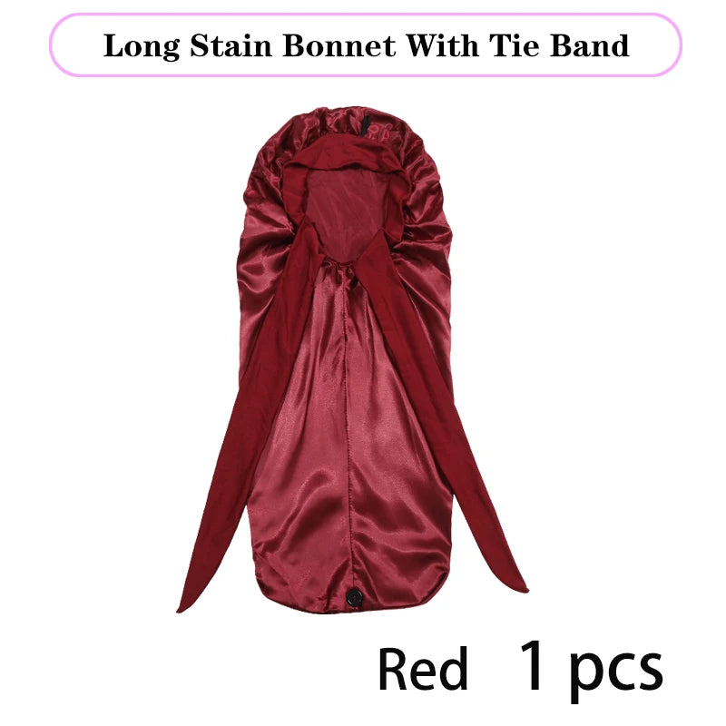 Soft Silky Long Satin Bonnet For Natural Hair And Curly Hair Extra Large Size Hair Cap With Tie For Comfortable Night Sleep 1Pcs