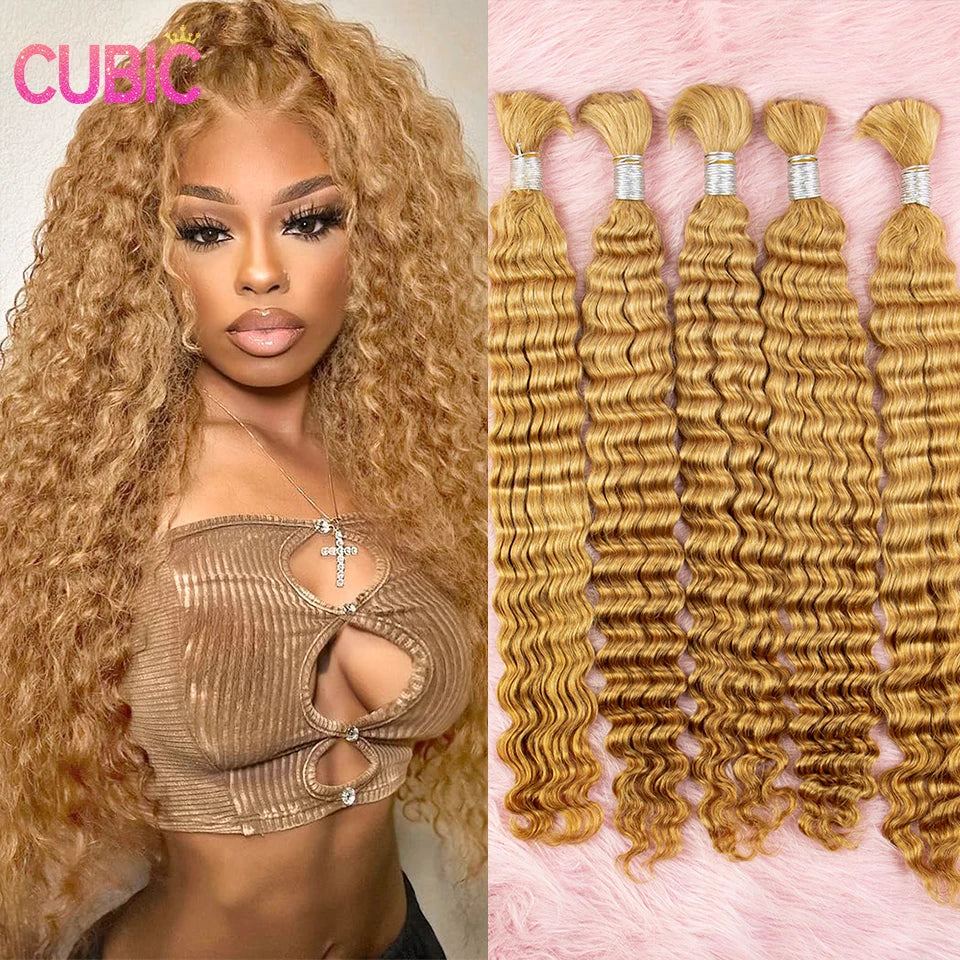Blonde Deep Wave Human Hair Bundles 28 Inch #27 Colored Human Hair Bundles Brazilian Human Hair Bundles Deep Wave Boho Braids