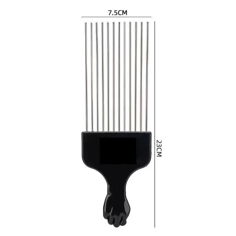 African Fist Comb Barbershop Brush Black Perm Pick Hairbrush Styling Steel Needle Comb Professioanl Mens Hairdressing Comb Tools