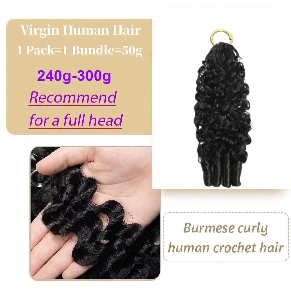 Pre Looped Crochet Human Hair Extensions Burmese Curly Feather-Line Invisible Crochet Hair Pre Separated Knotless For Braiding