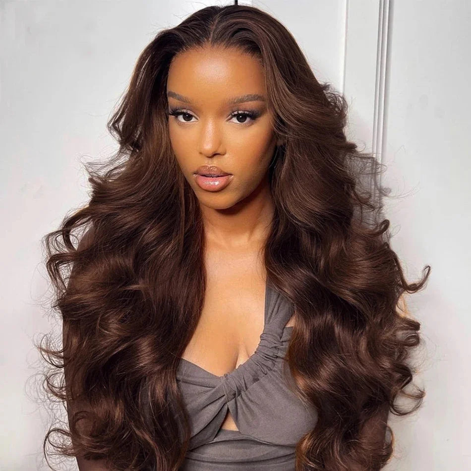 Chocolate Brown 13x4 Body Wave Lace Front Wigs Brown HD 13x6 Lace Frontal Wigs For Women Human Hair Pre Plucked Brazilian