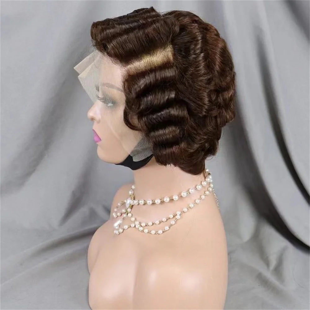 Full Hand Weaving Short Curly Wig 13*4 Lace Frontal Design Brazilian Virgin Remy Human Hair New Style Comfortable & Natural Fit