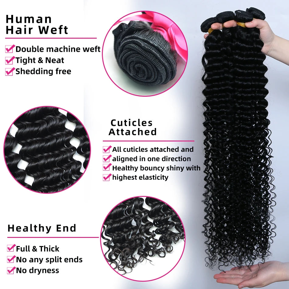 26 34 38 Inch Deep Wave Human Hair Bundles Brazilian Remy Unprocessed Weaving Curly Hair Bundles Weave Extensions Deals