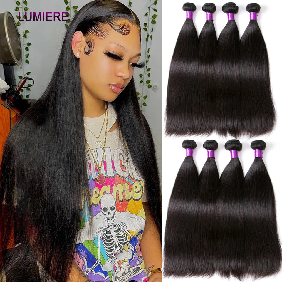 40inch Bone Straight Human Hair Bundles 100% Brazilian Raw Virgin Human Hair 1/3/4 Bundles for Women 18A Thick Bundles Wholeasle