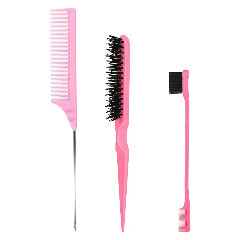 3Pcs Slick Back Hair Brush Set Bristle Hair Brush Brush Teasing Comb for Women Black Hair