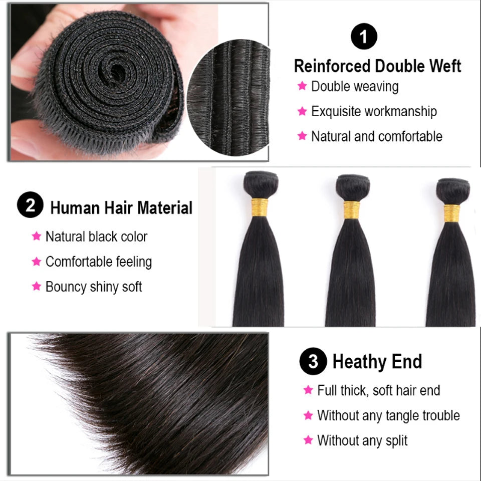 40inch Bone Straight Human Hair Bundles 100% Brazilian Raw Virgin Human Hair 1/3/4 Bundles for Women 18A Thick Bundles Wholeasle