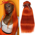Sleek Ginger Orange Straight Brazilian Hair Weave Bundles Deal Human Hair Extension 8 To 28 Inch Remy 100% Human Hair Bundles