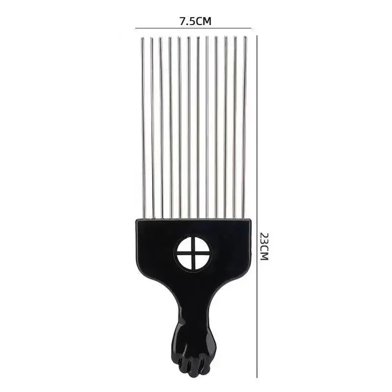 African Fist Comb Barbershop Brush Black Perm Pick Hairbrush Styling Steel Needle Comb Professioanl Mens Hairdressing Comb Tools