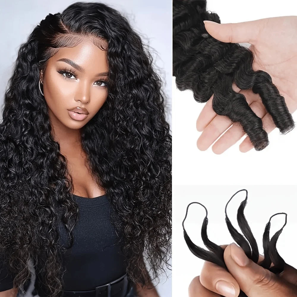 Pre Looped Crochet Human Hair Extensions Burmese Curly Feather-Line Invisible Crochet Hair Pre Separated Knotless For Braiding