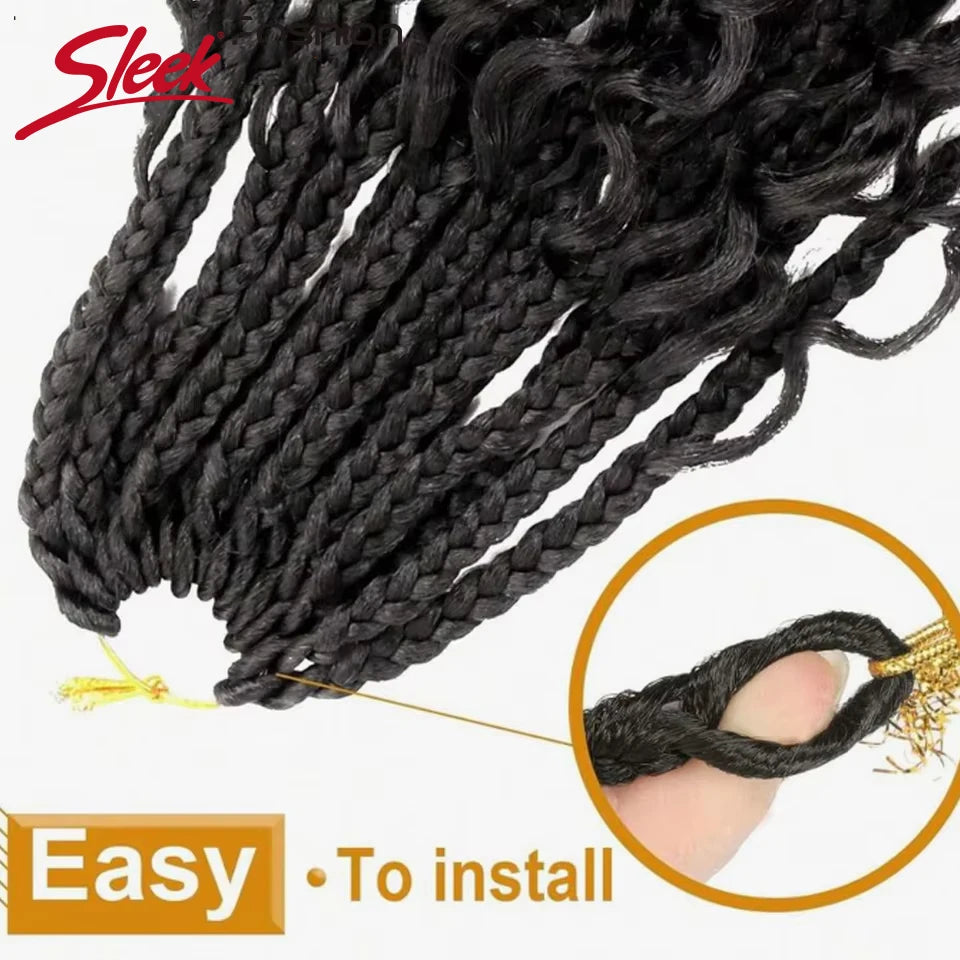 Sleek Natural Color Boho Locs Human Hair Curls Pre Looped Crochet Boho Locs with Human Hair Curls Knotless Locs Braid Extensions