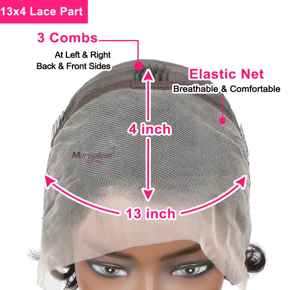 Full Hand Weaving Short Curly Wig 13*4 Lace Frontal Design Brazilian Virgin Remy Human Hair New Style Comfortable & Natural Fit