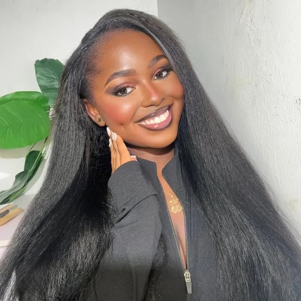 Kinky Straight Invisible Strap 360 Full Lace Wig Human Hair 360 Hd Lace Front Wig 200 Density Natural Color Brazilian Human Hair