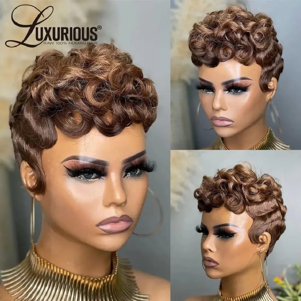Loose Deep Short Pixie Cut Wigs For Women Human Hair Burgundy Ginger Brown Full Machine Made Wigs Bob Wig Peruvin Hair Wigs
