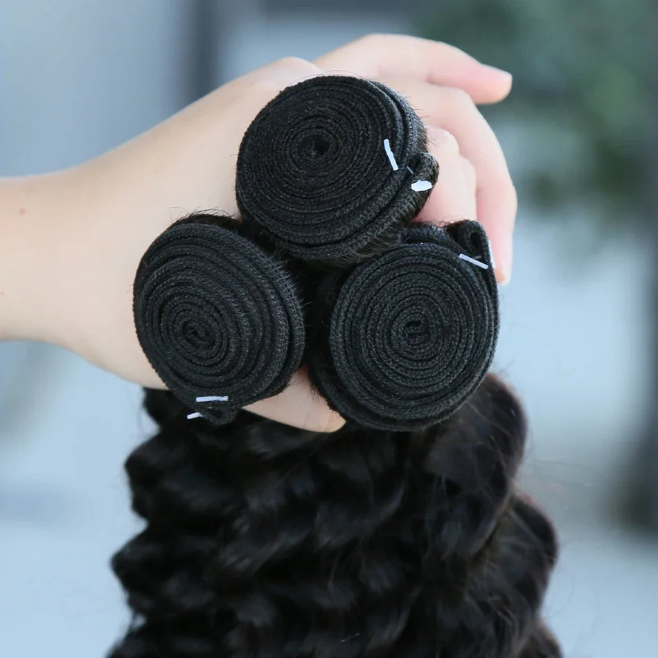 26 34 38 Inch Deep Wave Human Hair Bundles Brazilian Remy Unprocessed Weaving Curly Hair Bundles Weave Extensions Deals