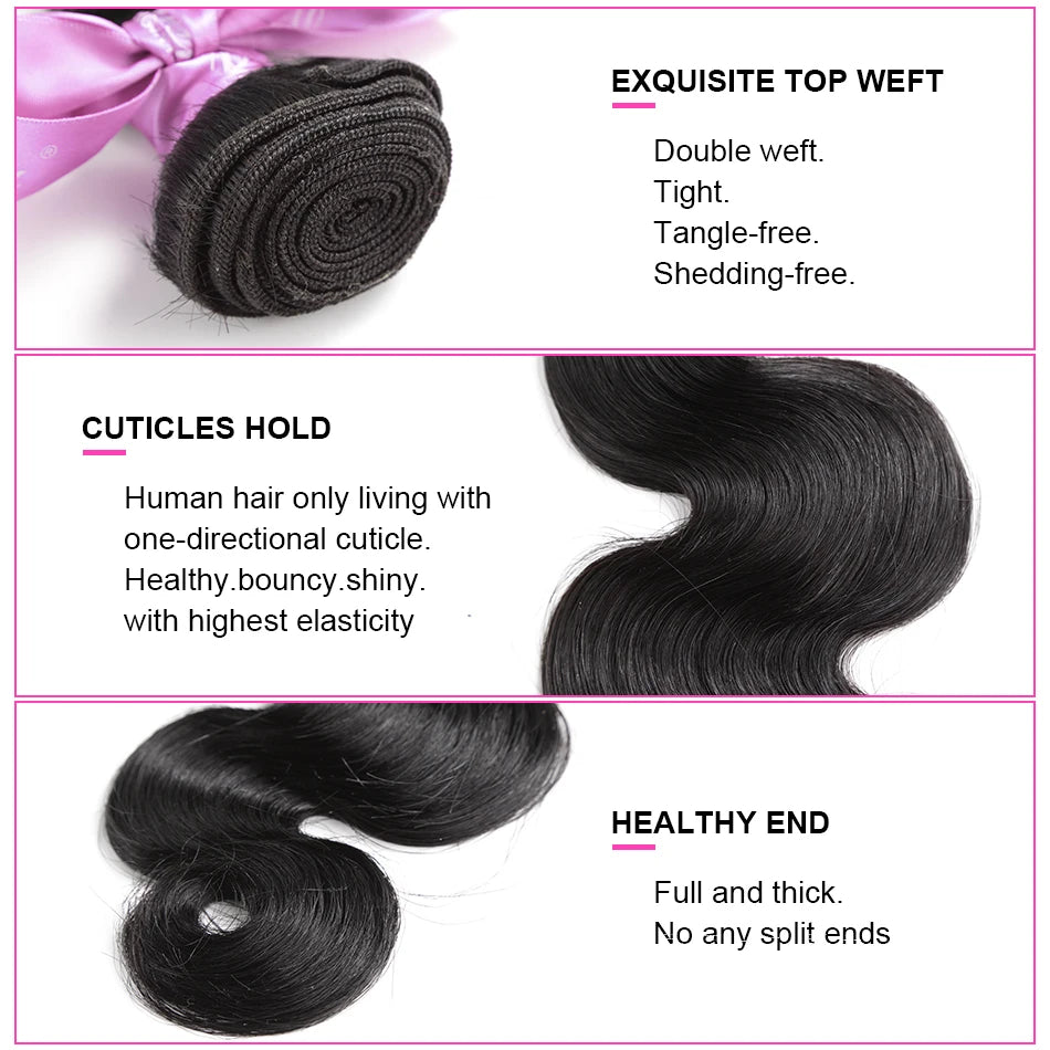 Luvin 38 40 Inch Body Wave Human Hair Bundles Brazilian Water Wave 2 3 4 Bundles Raw Hair Extensions Double Weft