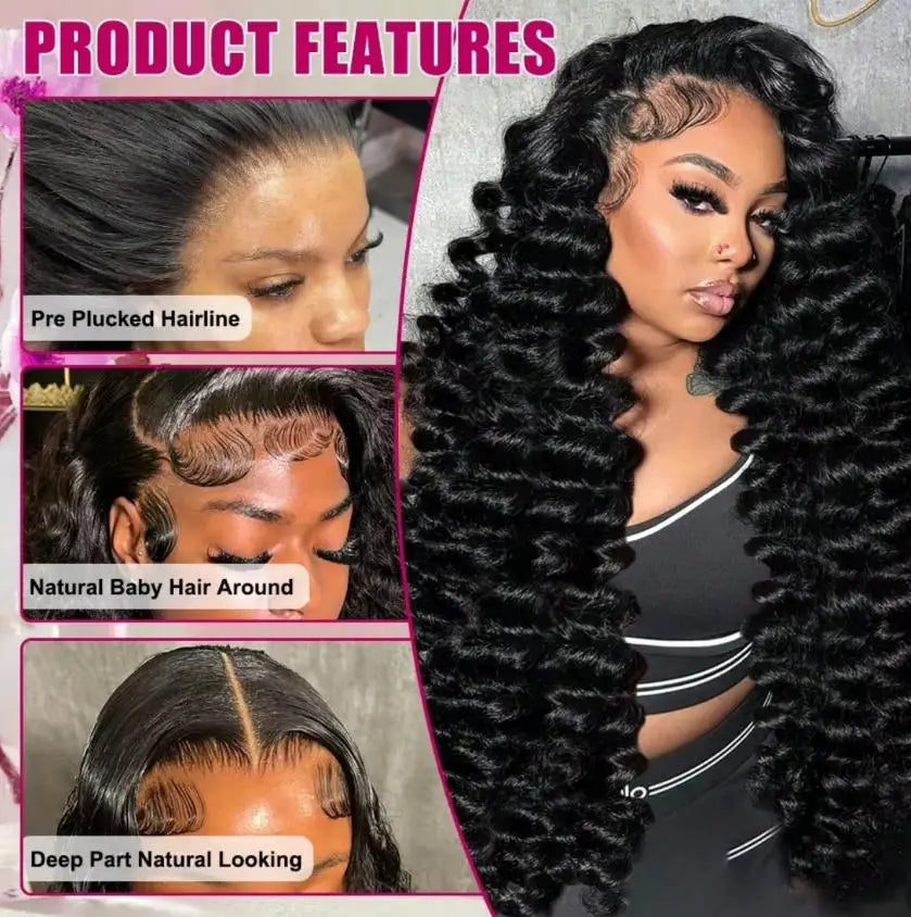 13x6 Brazilian Deep Wave Lace Front Wigs 250% Density Swiss Lace 28 30 Inch Glueless Wigs Pre Plucked Natural Hairline For Women