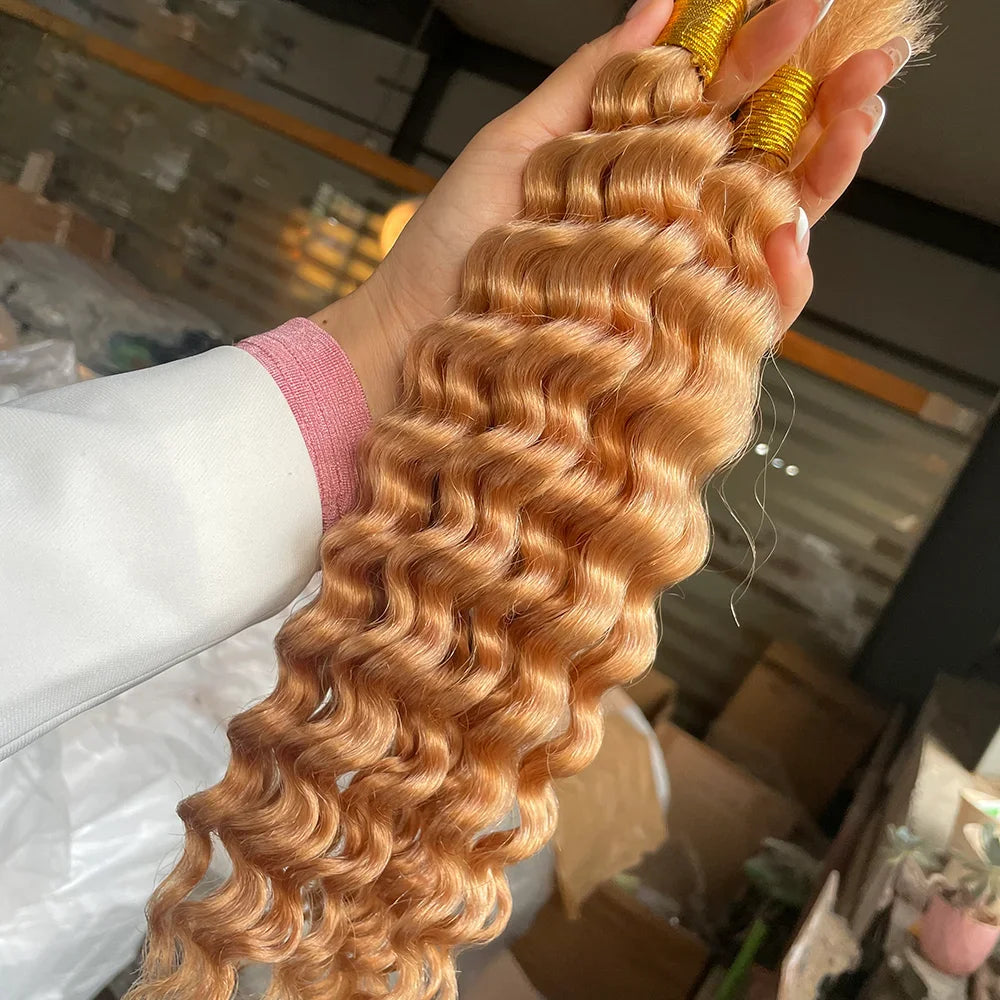 30# Chocolate Brown Deep Wave Bulk 100G 2 Bundles Human Hair for Boho Braids Curly Braiding Hair 14-24 inch Remy Hair Brazilian