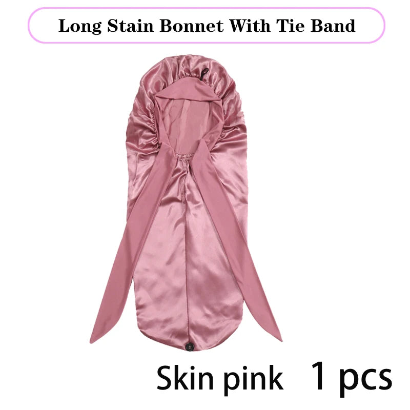 Soft Silky Long Satin Bonnet For Natural Hair And Curly Hair Extra Large Size Hair Cap With Tie For Comfortable Night Sleep 1Pcs