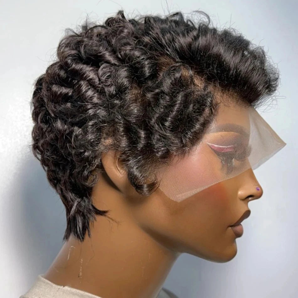 Full Hand Weaving Short Curly Wig 13*4 Lace Frontal Design Brazilian Virgin Remy Human Hair New Style Comfortable & Natural Fit