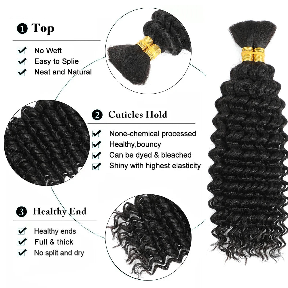 Human Braiding Hair for Boho Braids Bohemian Deep Wave Bulk 100g Human Hair for Braiding Wet and Wave Human Culry Hair for Boho