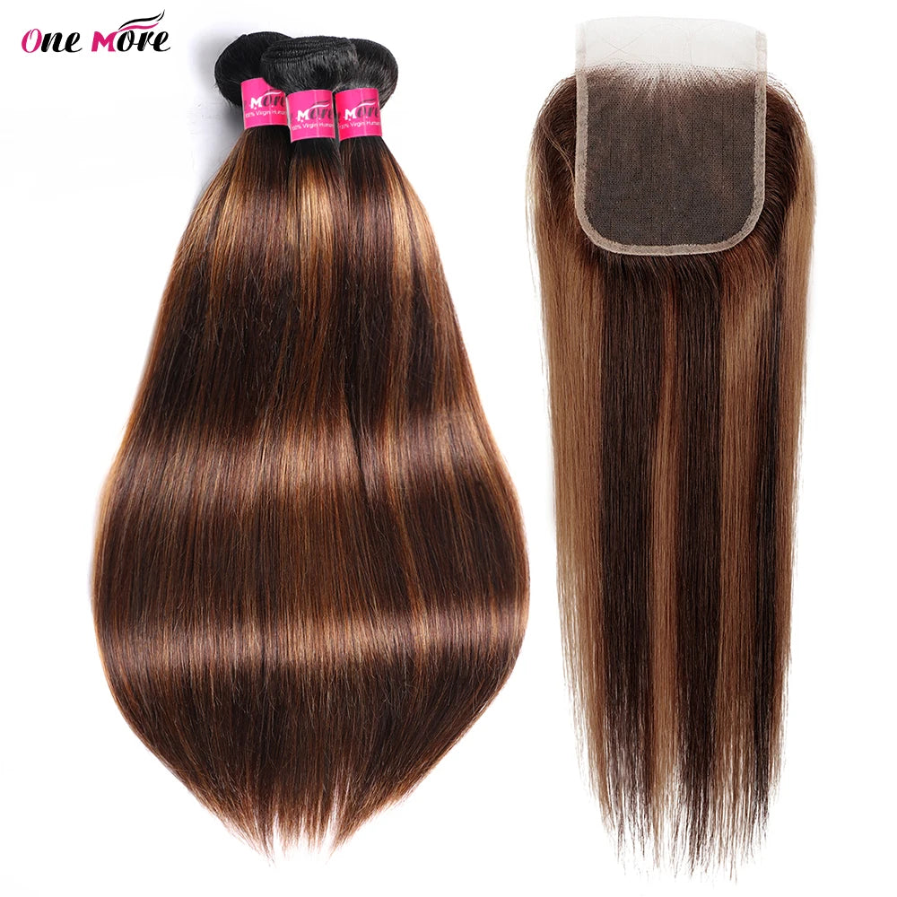 4x4 5x5 Closure With Bundles FB30 Brown Straight Bundles With Closure Ombre Colored Highlight Human Hair Bundles With Closure