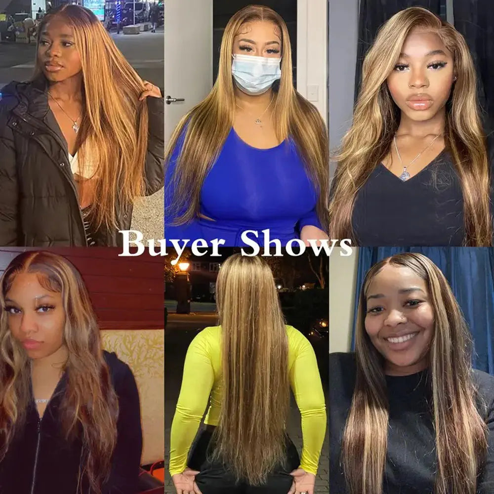 34Inch Bone Straight Highlight Lace Front Human Hair 4/27 Ombre 13x6 Lace Frontal Wigs 13x4 Honey Blonde Colored Wigs For Women