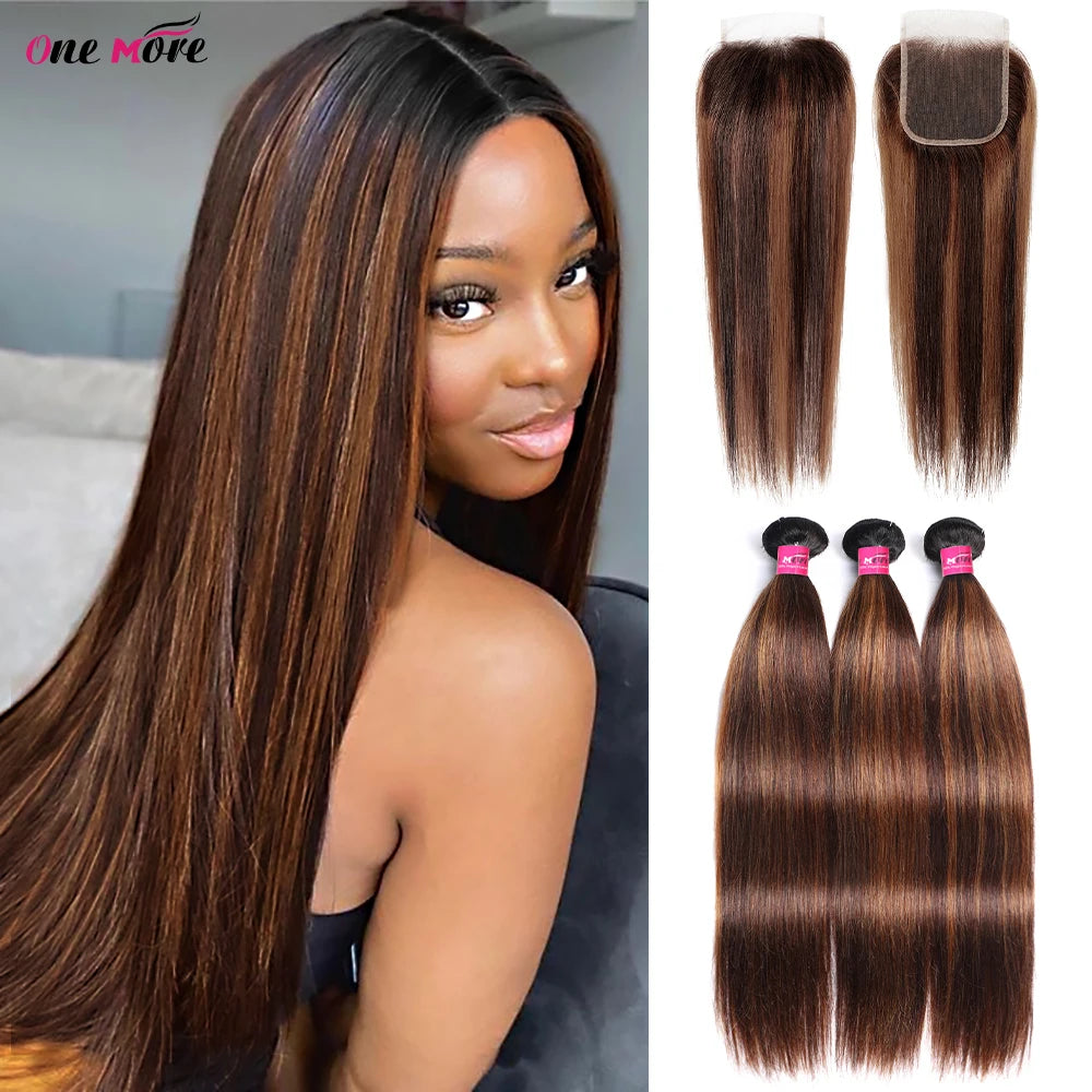 4x4 5x5 Closure With Bundles FB30 Brown Straight Bundles With Closure Ombre Colored Highlight Human Hair Bundles With Closure