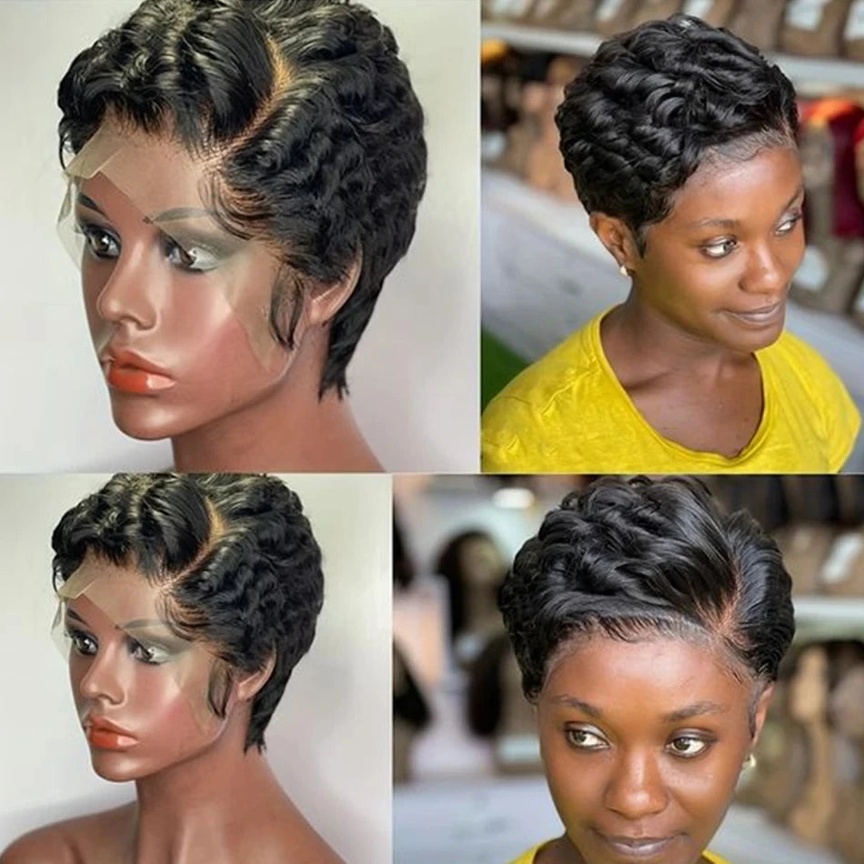 Full Hand Weaving Short Curly Wig 13*4 Lace Frontal Design Brazilian Virgin Remy Human Hair New Style Comfortable & Natural Fit